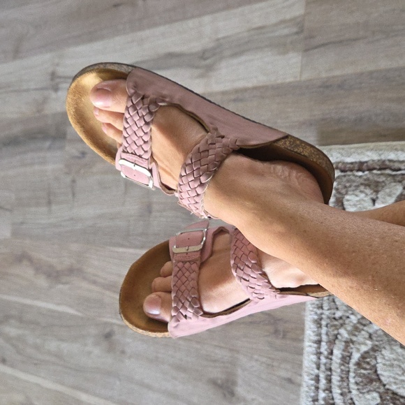 Qupid Pink Sandals with Silver Buckles - Picture 1 of 5